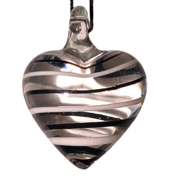 Murano Style Art Glass Necklace Heart Striped Pendant Sterling Silver Chain - Picture 6 of 8